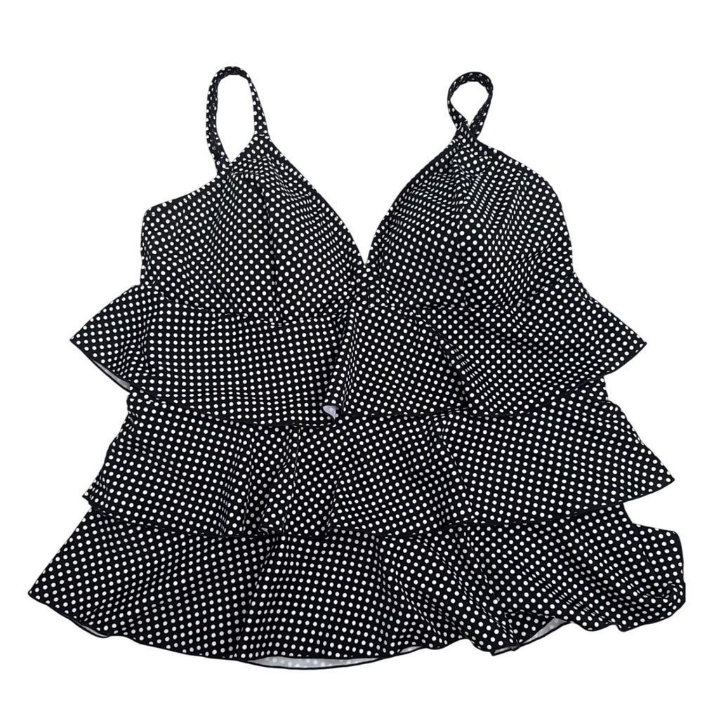 It Figures Womens 18W Polka Dot Tiered Ruffle Tankini Top Black White 3104023